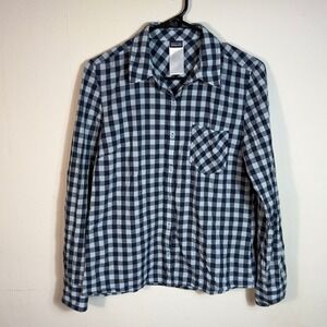 Patagonia Women's Button Down Long Sleeve Shirt Blue‎ Gingham Check Size 8